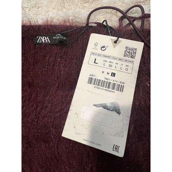 NWT Zara Burgundy Soft Feel Fuzzy Crop Spaghetti Strap Y2K Tank Top Size Large - Picture 4 of 5